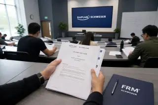Hands holding documents in a modern amphitheater with people studying, under natural light in a professional setting with neutral colors.